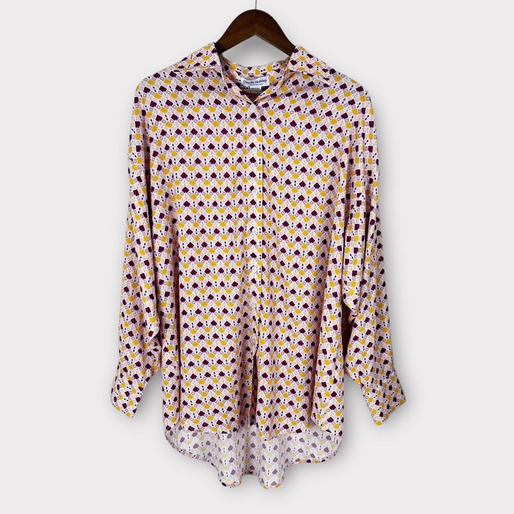 Charlie Holiday Maple Geometric Print Button Front Long Sleeve Oversized Shirt - Picture 6 of 15